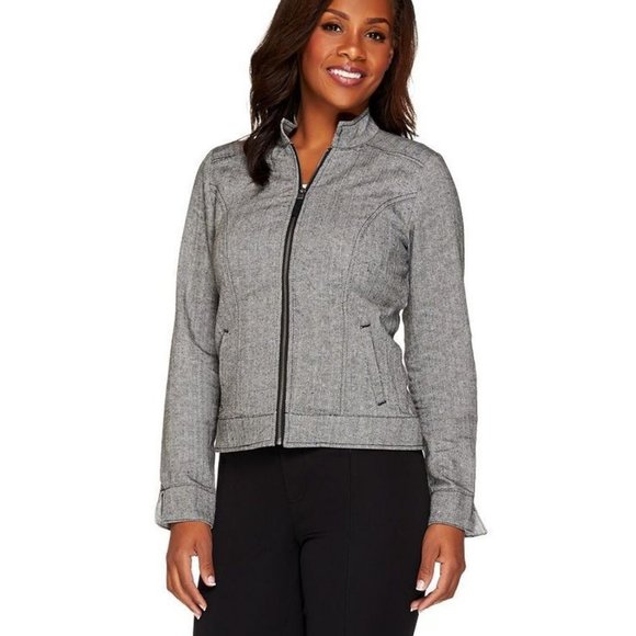 NWT LIZ CLAIBORNE NY HERRINGBONE BLACK ZIP JACKET 8 & 16 - Picture 1 of 15